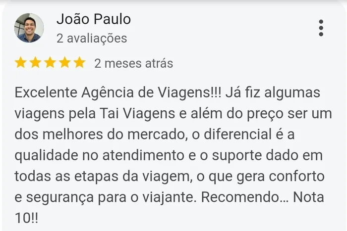 avaliacao-de-5-estrelas-de-joao-paulo-no-google Roteiro Maceió