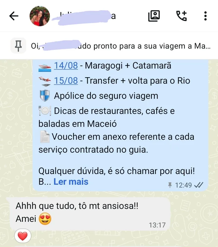 mensagem-de-cliente-recebendo-o-roteiro-de-maragogi-e-maceio Roteiro Maceió